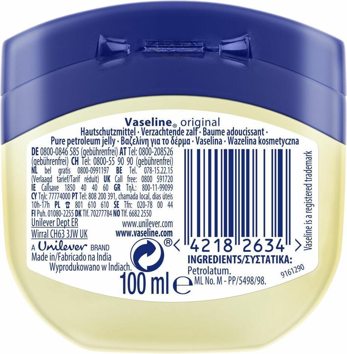 Vaseline Original Creme Petroleum Jelly Bodygel 100ml Achter