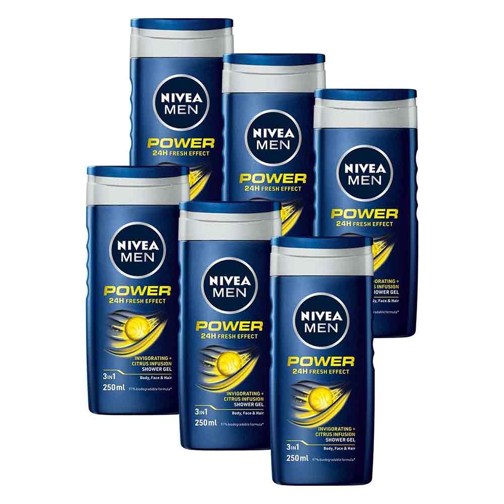 NIVEA MEN Power Refresh Douchegel - 6 x 250 ml Voordeelverpakking