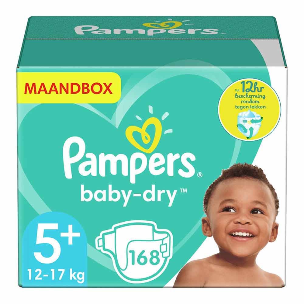 Weven Gevlekt condoom Pampers Baby-Dry Luiers - Maat 5+ - 168 stuks - Aanbieding