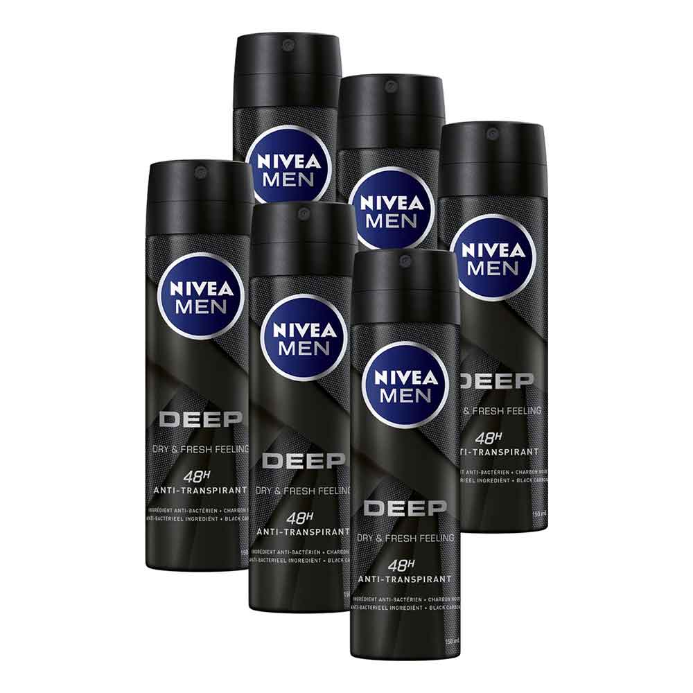 NIVEA MEN Deep Deodorant Spray - Voordeelverpakking 6 x 150 ml