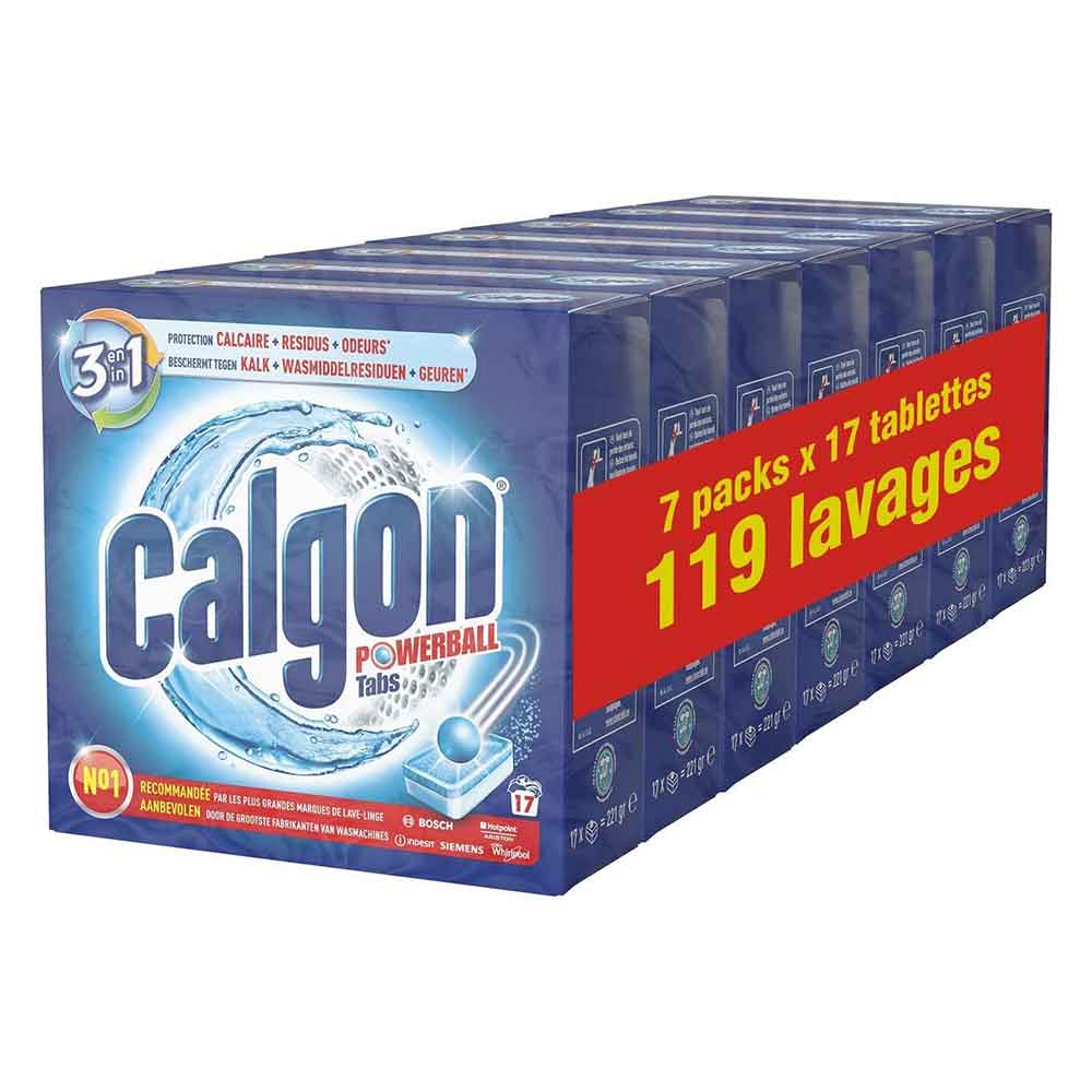 Calgon - 3 in 1 Powerball Tabs - Wasmachine Reiniger & Anti kalk - 7 x 17 Tabletten