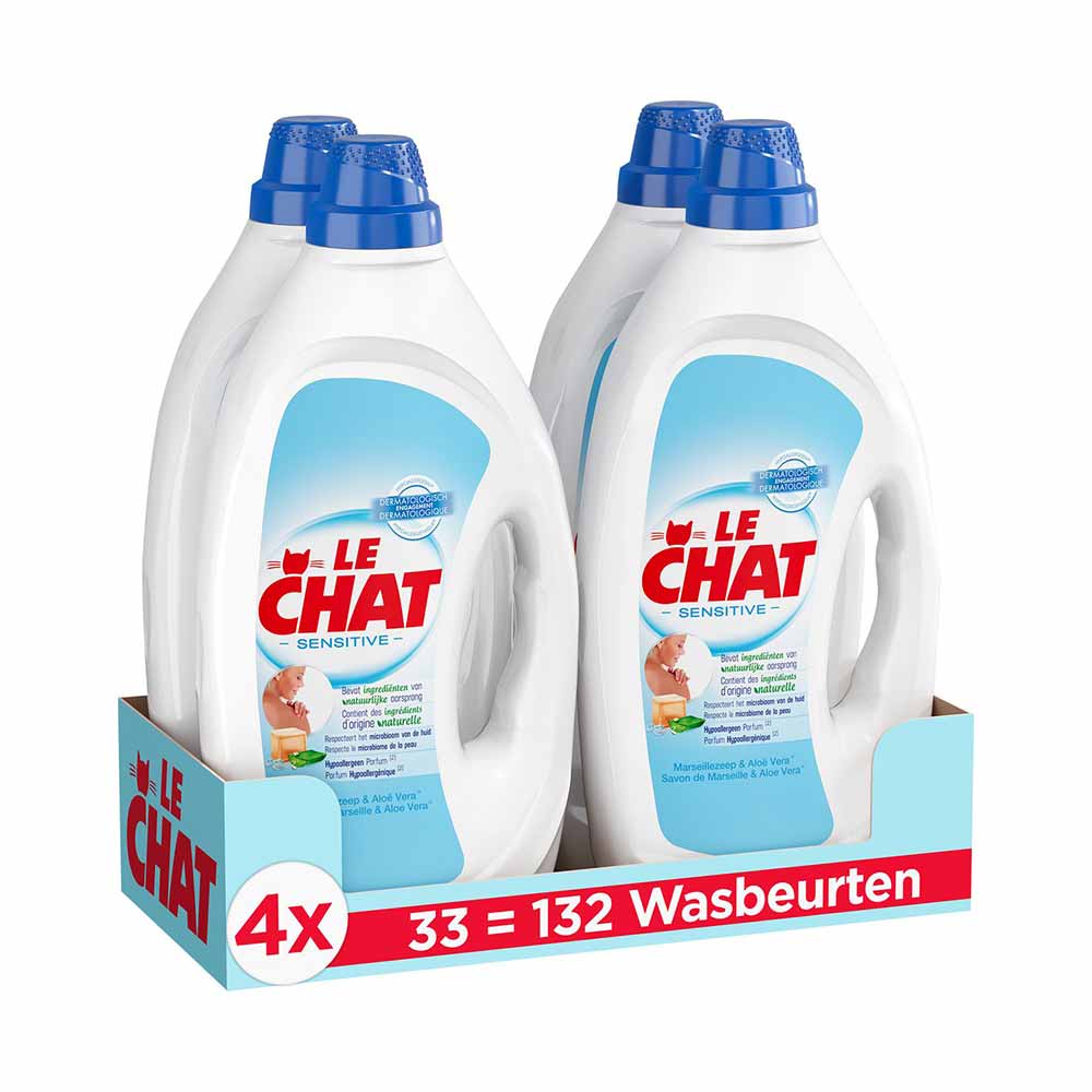 Le Chat Sensitive Gel - Vloeibaar Wasmiddel - 4 x 33 Wasbeurten - Voordeelverpakking