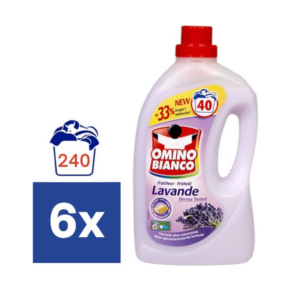 Omino Bianco Vloeibaar Wasmiddel Frisheid Lavendel 6 x 2L Voordeelverpakking