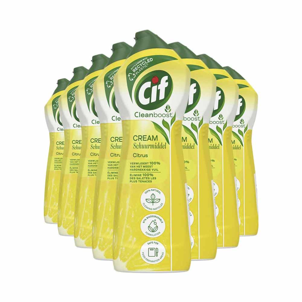 Cif Schuurmiddel Cleanboost Cream Citrus - Voordeelverpakking 8 x 750ml