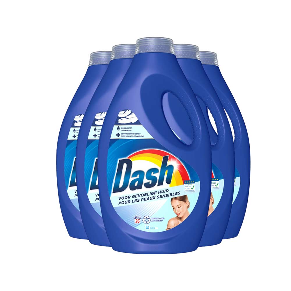 Dash Vloeibaar Wasmiddel Gevoelige Huid - Voordeelverpakking 5 x 26 Wasbeurten